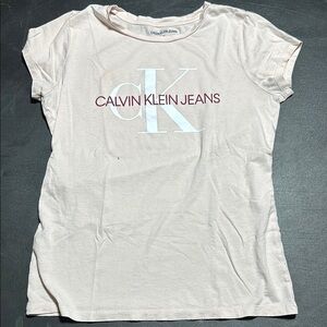 Calvin Klein Jeans White and Pink Fitted Short Sleeve Tee